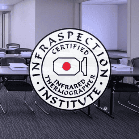 Infraspection Institute Certified Infrared Thermographer seal over an empty training room